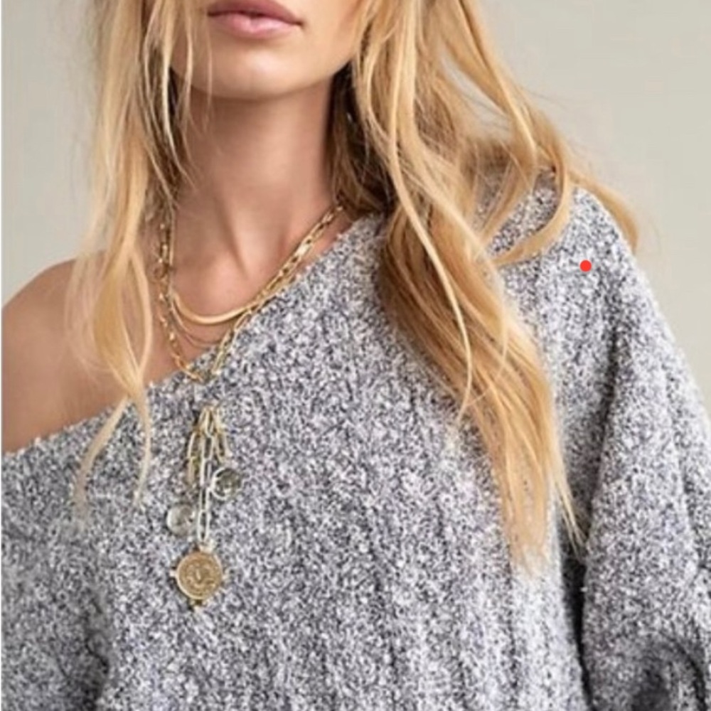 Free People Good Day Nubby Cropped Pullover Sweater (Gray) S